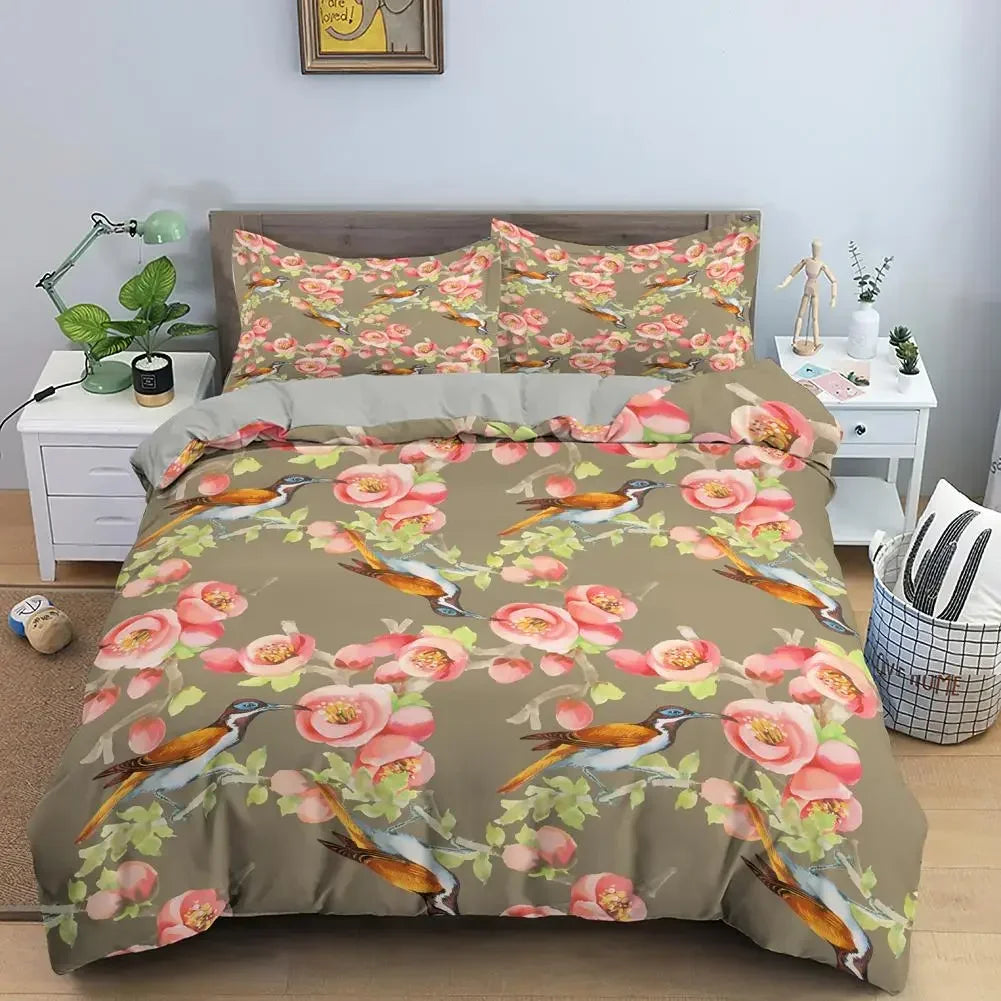 Royal Blue Gold Flower Classic Duvet Cover Sets, Queen, Full, Double Duvet Covers Pillowcases Bedding Set 260x220cm