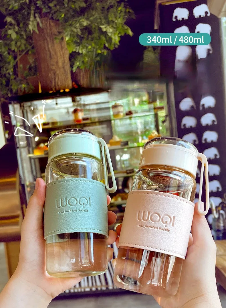 Bouteille en verre Portable de 340ML et 480ML, mignonne, résistante à la chaleur, pour boire de l'eau froide, du jus de thé, avec couvercle à vis, filet filtrant facile à transporter