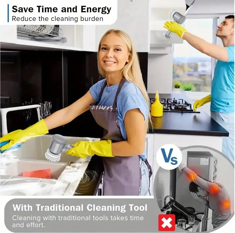 Épurateur électrique à rotation pour le nettoyage de la salle de bain et de la cuisine! Avec 5 têtes de brosse de nettoyage électriques idéales pour baignoire, évier de fenêtre de carrelage