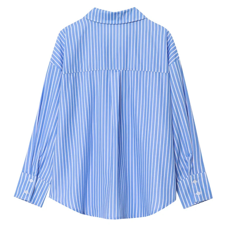 HXAO 2025 femme Blouses longues chemises à rayures femmes printemps été à manches longues bleu blanc chemise femme grands hauts chemises boutonnées