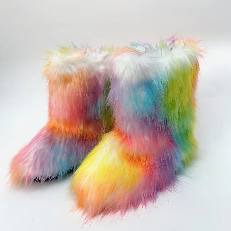 Bottes de neige mi-mollet en fourrure pour femmes et filles, chaussures en peluche chaudes, plate-forme extérieure, document solide, mignon, hiver, Y2K, 2023