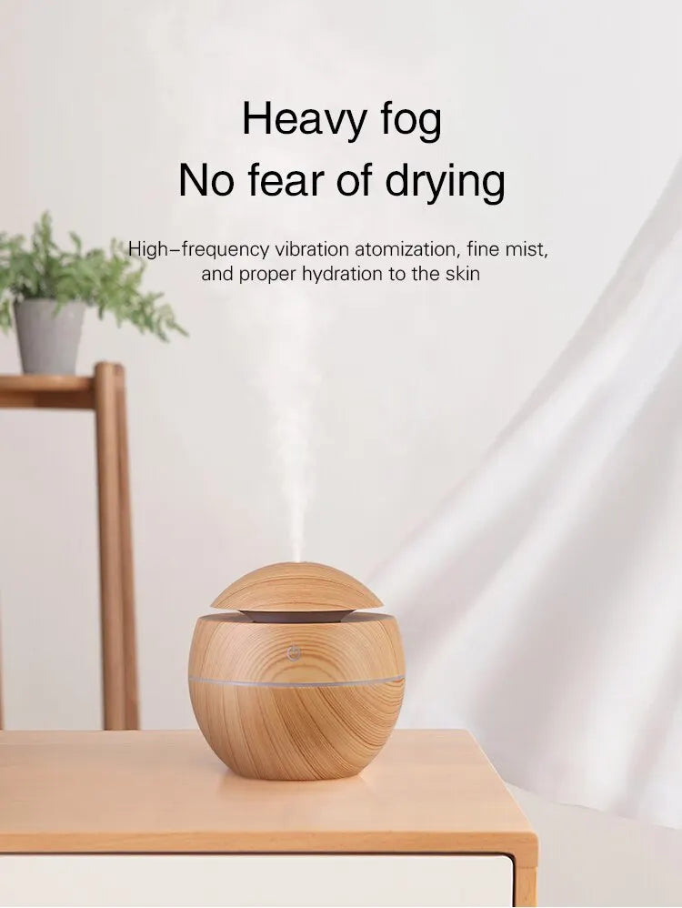 Humidificateur d'air ultrasonique USB, diffuseur d'arôme, Grain de bois, veilleuse LED, diffuseur d'huile essentielle électrique, aromathérapie pour la maison, 130ML