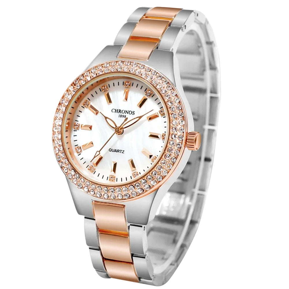 2025 CHRONOS nouvelle montre élégante pour femmes cadran coquille avec strass luxe décontracté mode dames robe étanche montre-bracelet