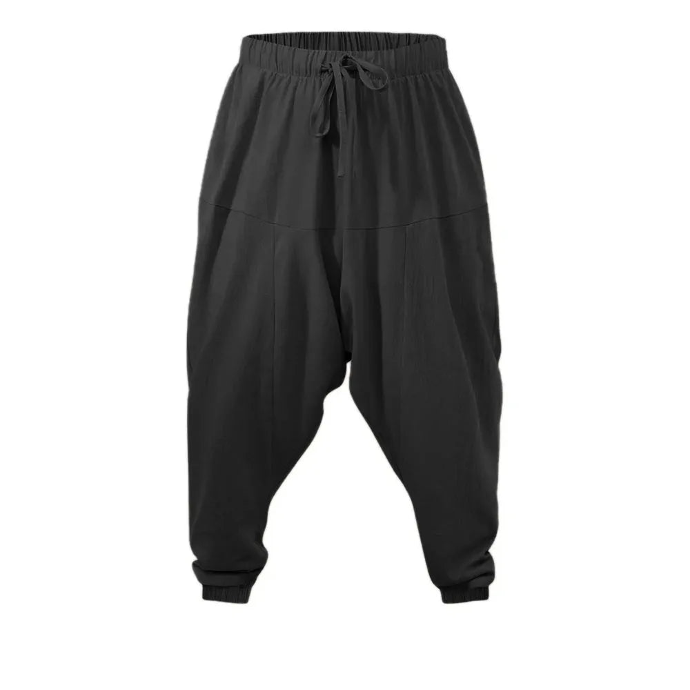 Sarouel pour hommes coton lin entrejambe bas confortable Streetwear coupe ample respirant léger pantalons longs hommes Joggers