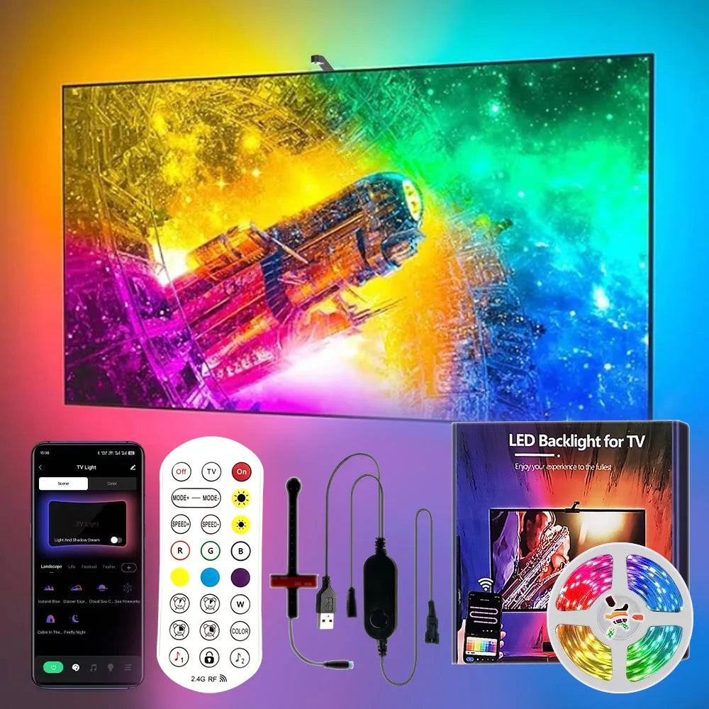 Rétro-éclairage Led pour télévision intelligente, avec caméra, 5V, Usb, Rgbic, écran de télévision synchrone, Ambilight, 3.8M, 5M, télécommande avec application pour salle de jeux