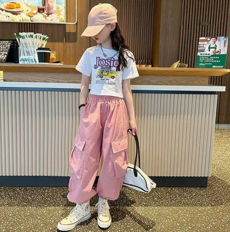 Pantalon de jogging Hip Hop pour enfants de 5 à 14 ans, Cargo pour filles, pantalon droit pour adolescentes, taille haute, Vintage, décontracté, Streetwear, Baggy