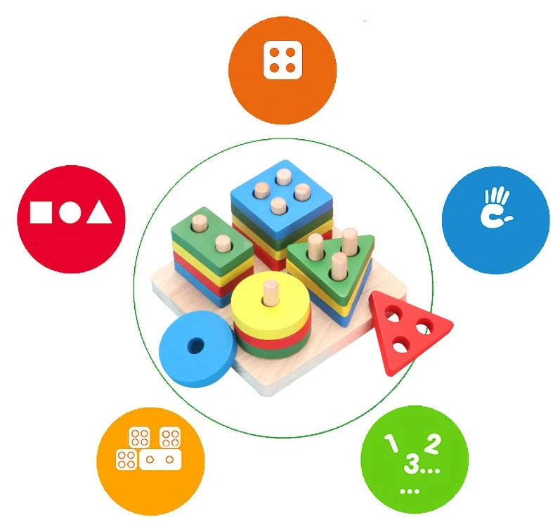 Puzzle Montessori pour enfants de 1 à 3 ans jouets en bois blocs de construction apprentissage document forme match