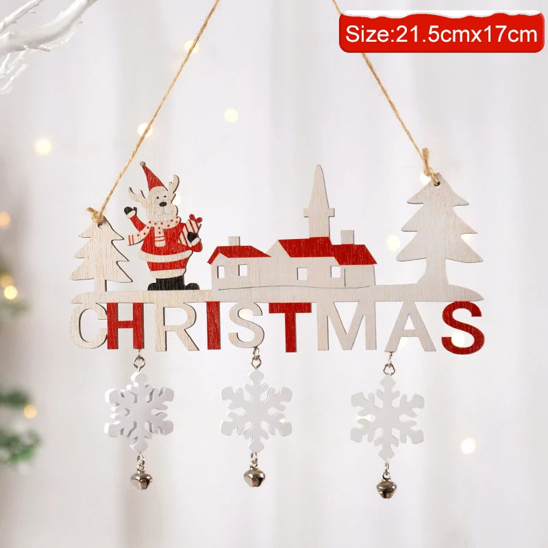 Wooden Christmas decorations, wall pendant with porch letters, snowman, creative decorative craft