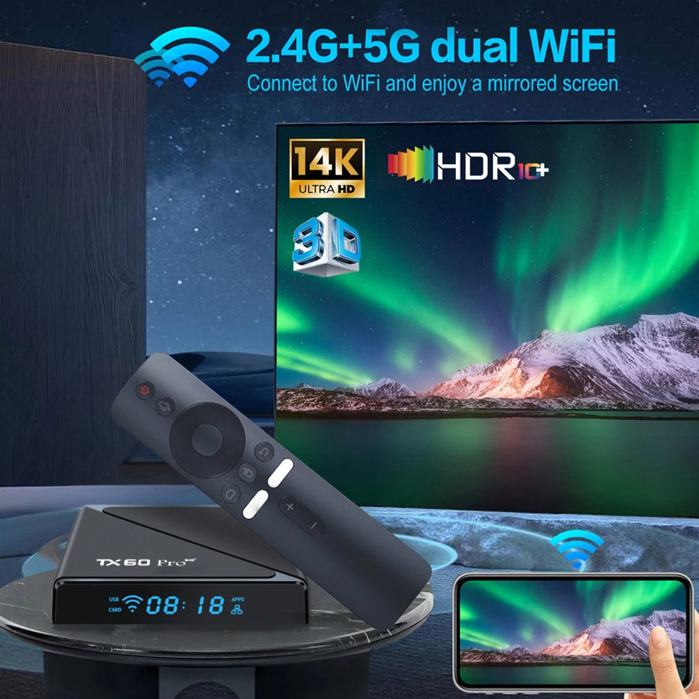 Smart TV Box TX60 PRO Android 24 TV Box 14K 2.4G 5G double WiFi 6 décodeur lecteur multimédia vidéo maison décodeur intelligent