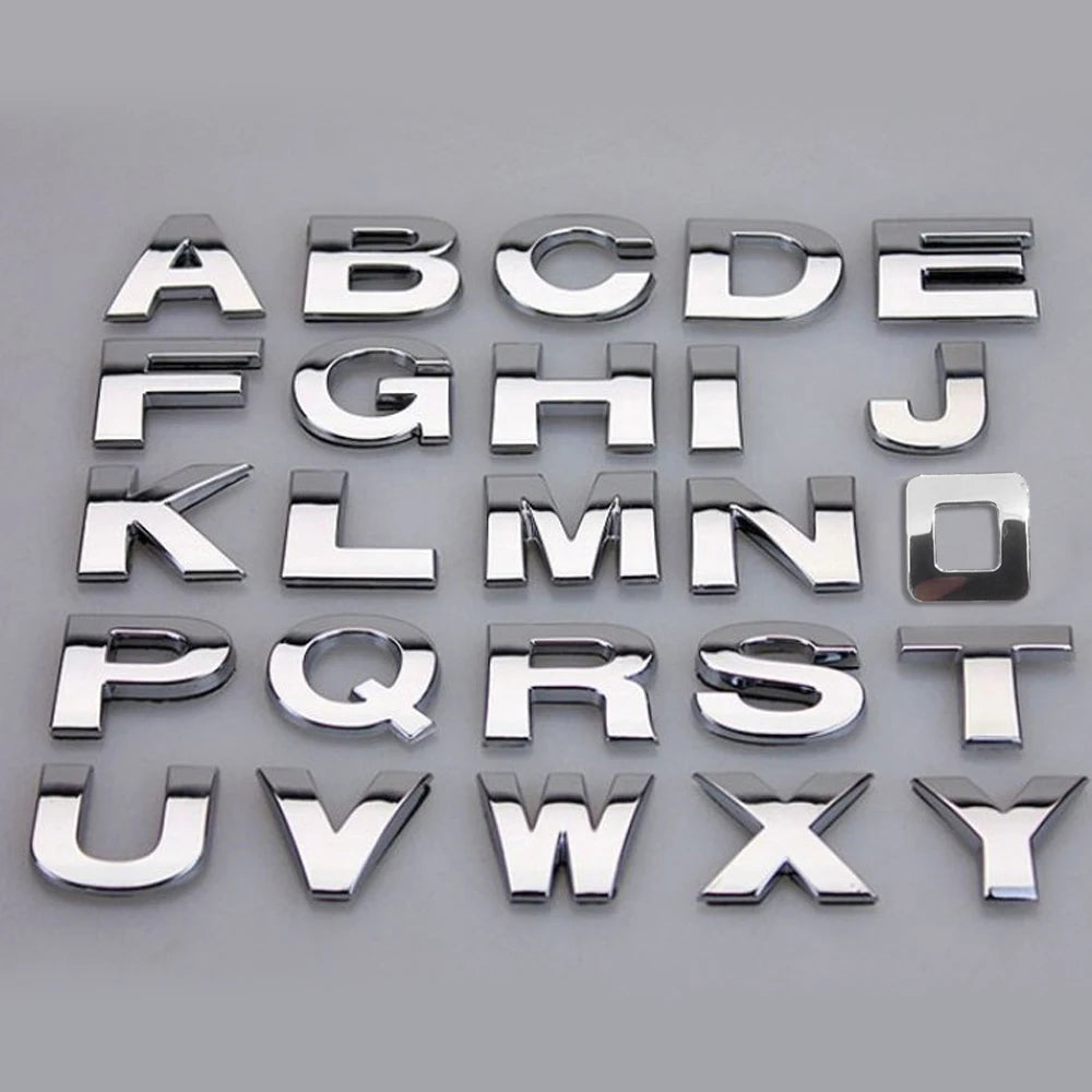 Autocollants de voiture alphabet en métal 3D, insigne argenté chromé, lettres, chiffres, logo, accessoires automobiles, autocollants de décoration