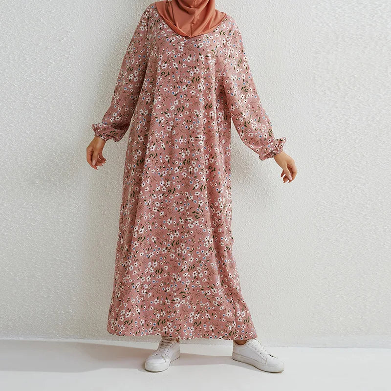 Women's Pop Eid Muslim Abaya Ramadan Moroccan Arabic Pockets Long Floral Dress Dubai Caftan Islamic Abayas Zippers Casual Dresses