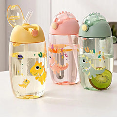 Bouteille d'eau dinosaure pour enfants avec paille en silicone, bouteille d'eau en plastique, tasse d'été pour enfants, 500ml