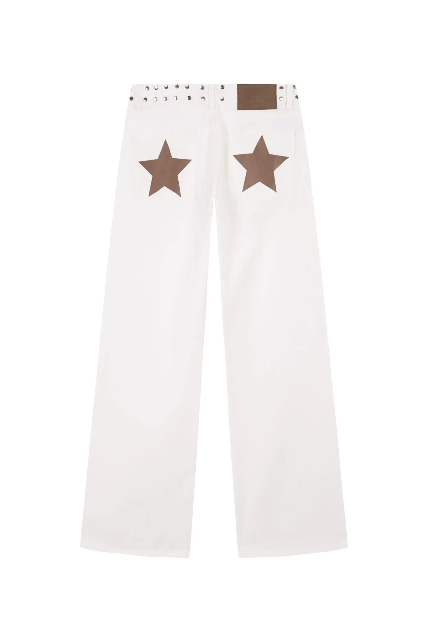 Spanish street fashion ONE DILEMMA Style Rivet five-pointed star pattern white jeans women's autumn straight slim pants
