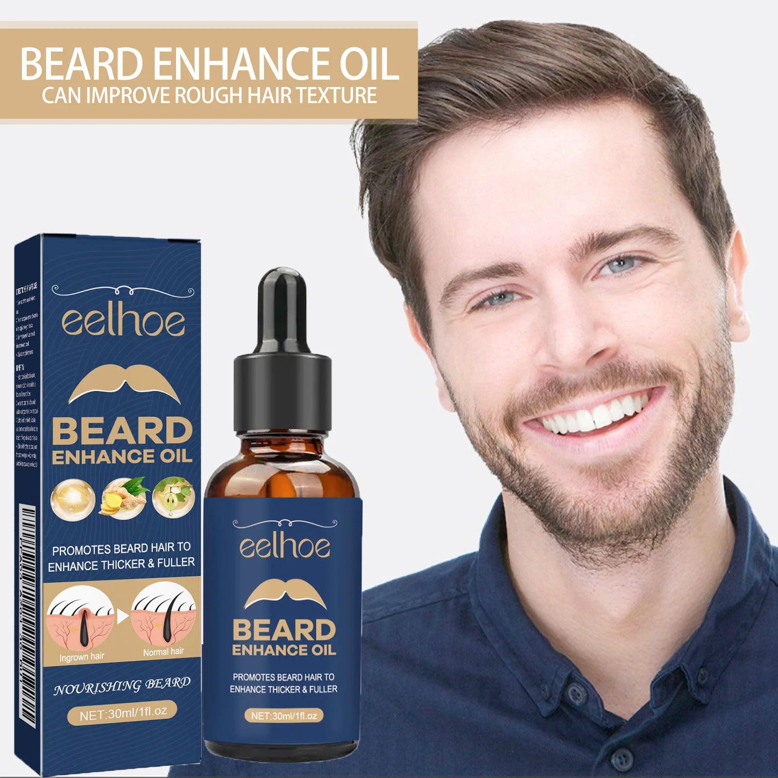 Huile de soin pour barbe, hydratante, adoucissante, nourrissante, brillante, nourrissante, épaississante, pour le toilettage et le soin de la barbe pour hommes
