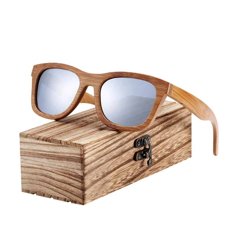 Lunettes de soleil en bambou pour hommes et femmes, rétro Vintage, en bois, verres polarisés à revêtement miroir