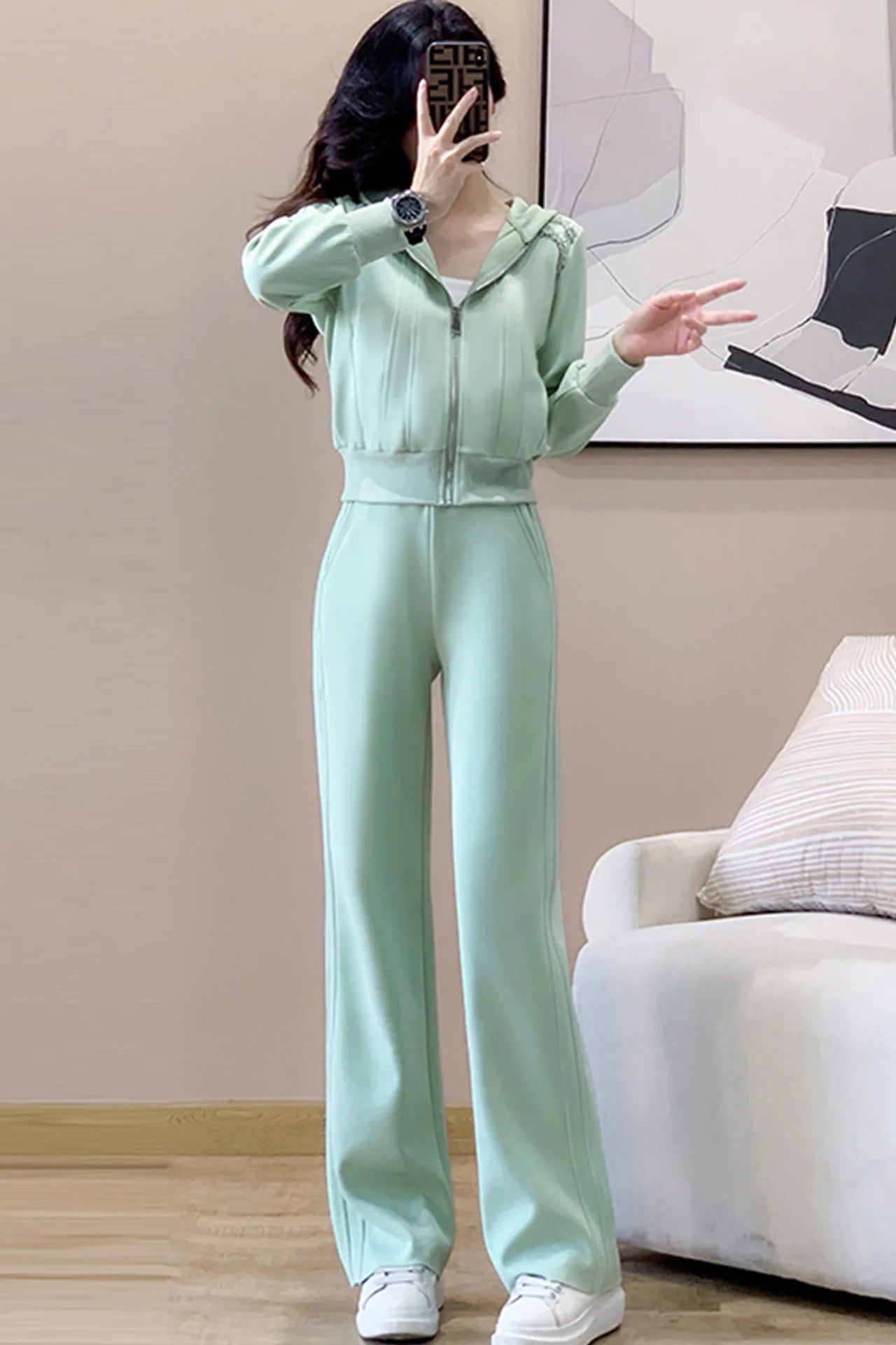 Ensemble de vêtements de sport décontractés pour femmes, sweat à capuche amincissant pour jeunes, tendance, deux pièces, en Polyester, manches longues, confortable, printemps automne