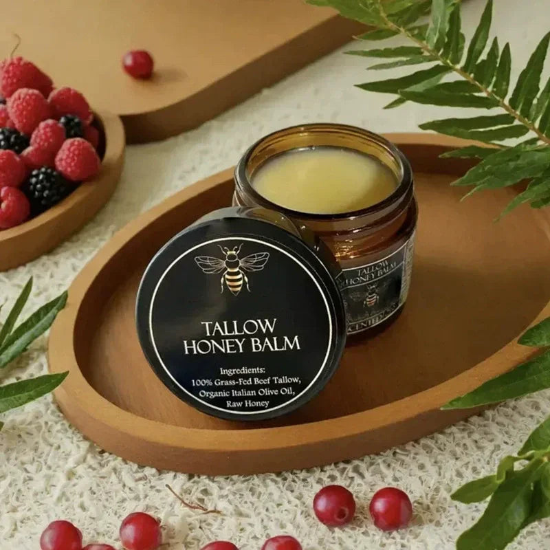 Baume Tallow de boeuf alimenté en herbe biologique, crème hydratante au miel cru pour une peau douce et lisse, hydratant entièrement naturel fait à la main