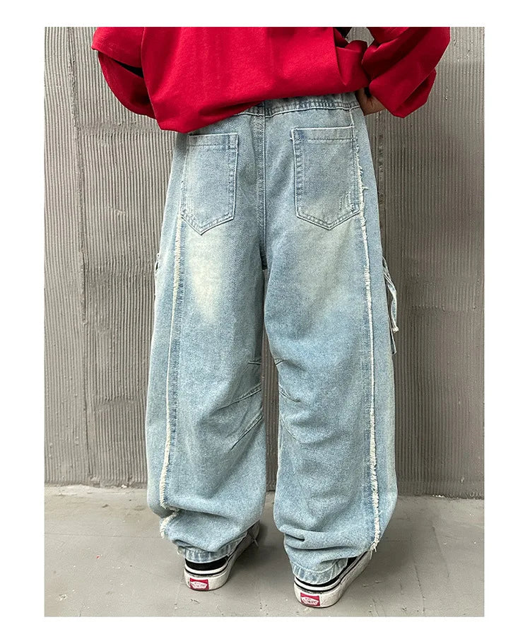 Adolescents garçons Hip Hop Streetwear vêtements de travail jean printemps automne 2025 nouveau Style enfants beau à la mode déchiré pantalon à jambes larges