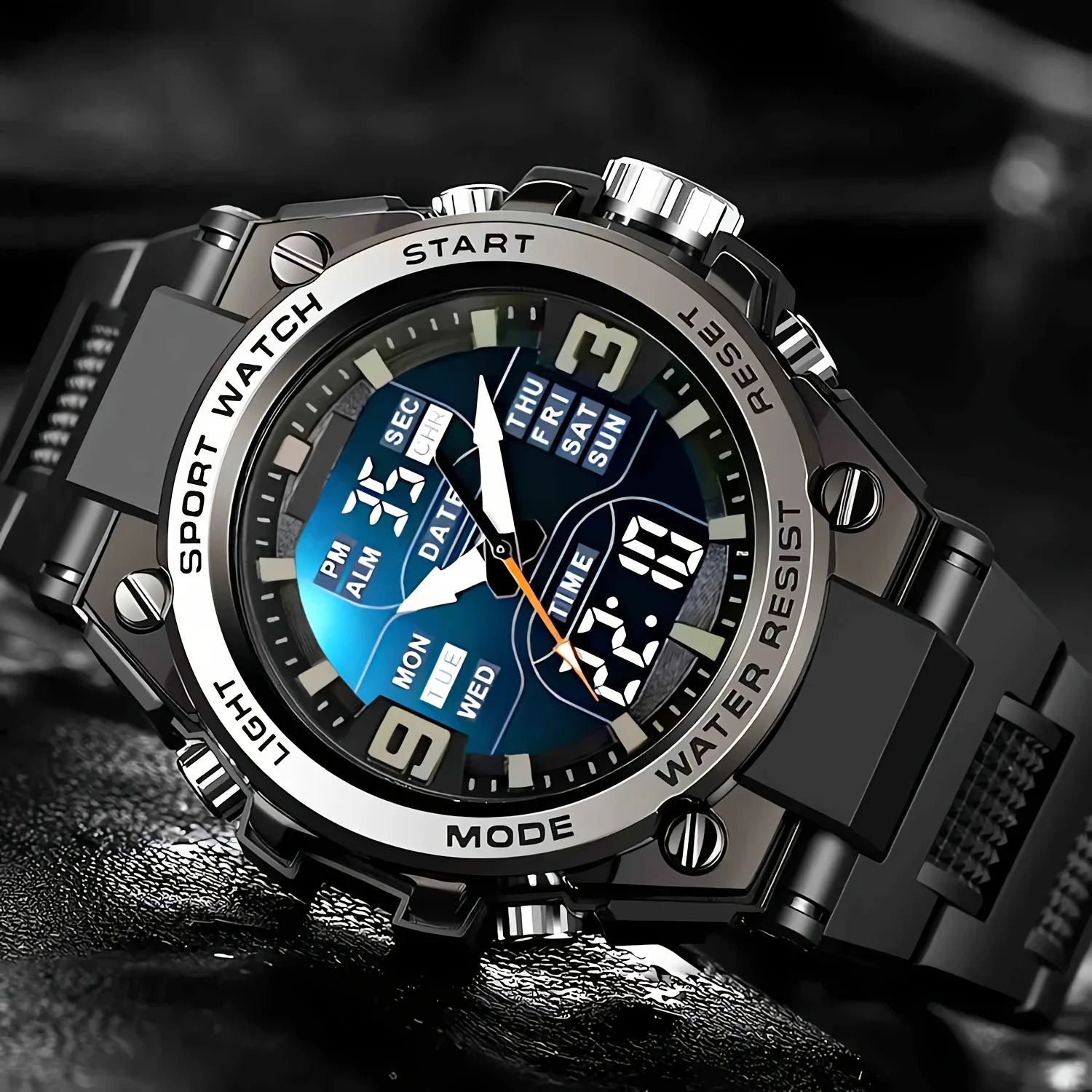 [Montre chronographe numérique pour hommes] montre chronographe multi-sport montre à quartz numérique pour hommes avec alarme Date lumineuse le Gi idéal