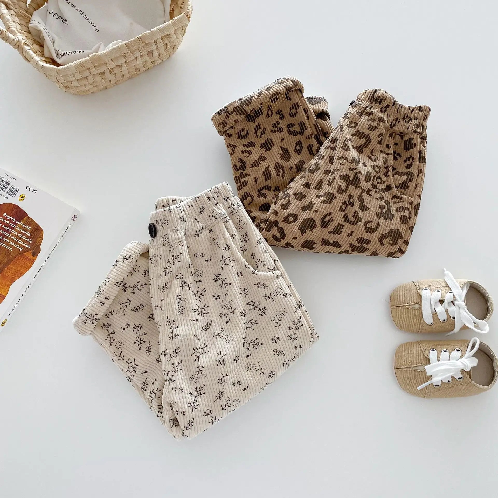 Vêtements coréens pour enfants de 0 à 5 ans, pantalons d'hiver chauds en velours côtelé imprimé Floral, doublés en polaire, pour bébés garçons et filles, 2025