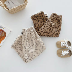 Vêtements coréens pour enfants de 0 à 5 ans, pantalons d'hiver chauds en velours côtelé imprimé Floral, doublés en polaire, pour bébés garçons et filles, 2025