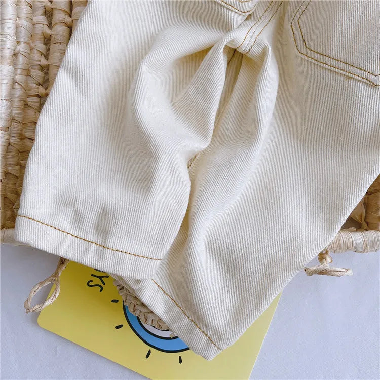 Children's jeans, casual pants for boys and girls, high-waisted, solid color, warm jeans, autumn/spring, 9M-4 years