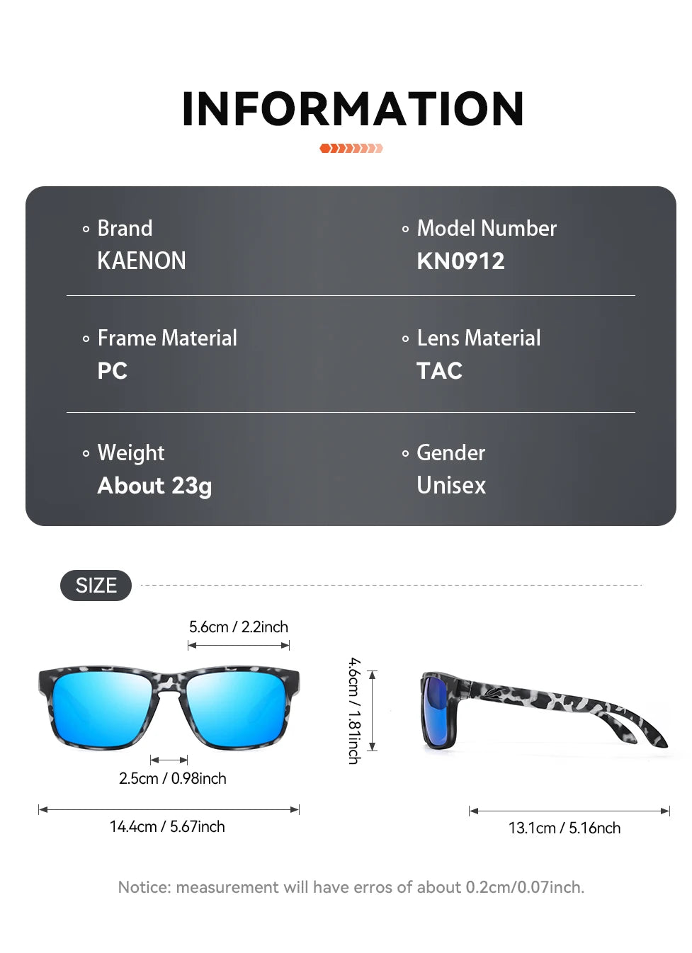 Kaenon Classic Square Polarized Unisex Medium Size Photochromic Sunglasses Grey Sunglasses
