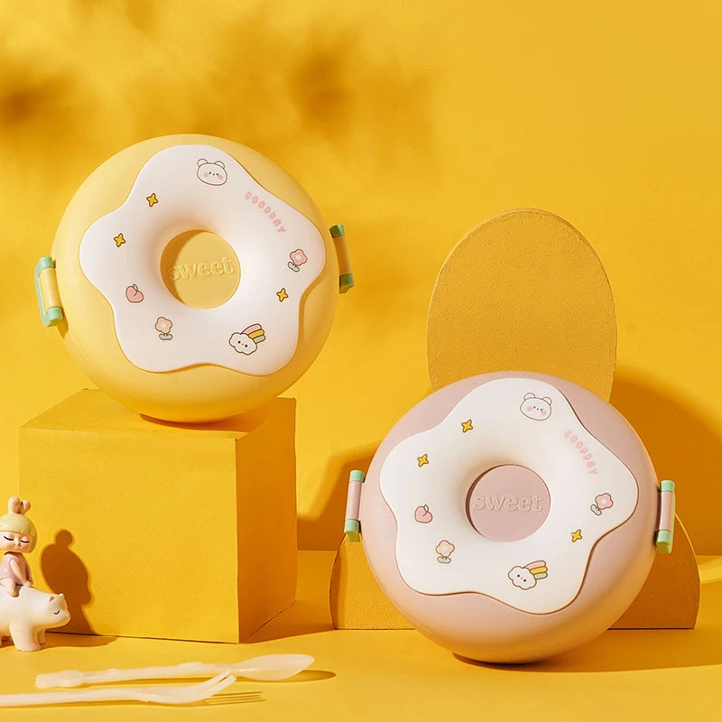 Boîte à lunch pour écolier, boîte à snack, boîte à bento étanche de dessin animé, sacs à lunch avec fourchette, cuillère, micro-ondable à 3 compartiments