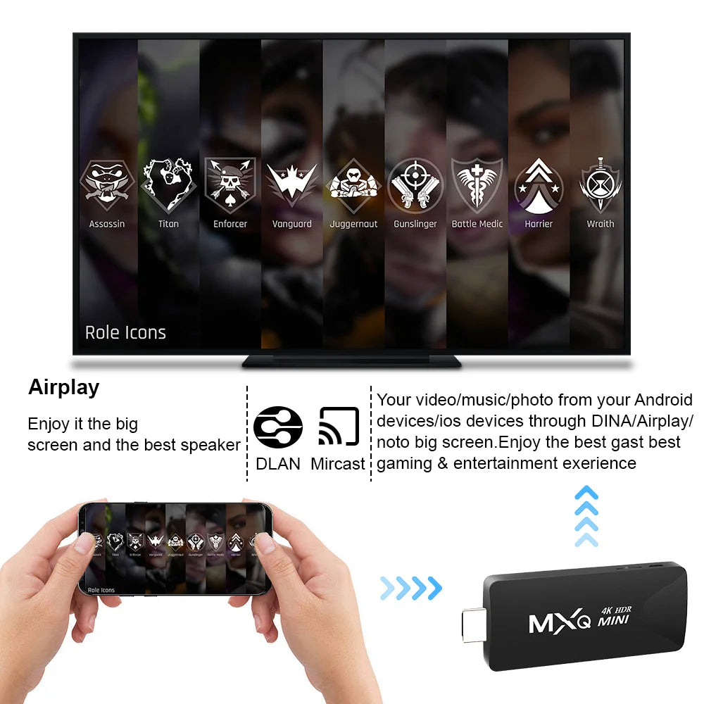 MXQMINI Smart Android Mini TV Stick Android 10 Quad Core Support 2.4G Wifi 4K HD TV Box H.265 Streaming décodeur intelligent