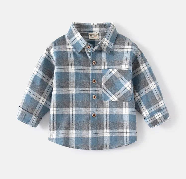Chemises à manches longues en coton pour enfants, chemisier à carreaux, haut décontracté, vêtements pour bébé, col, garçons, 2-7 ans, nouveau, 2025