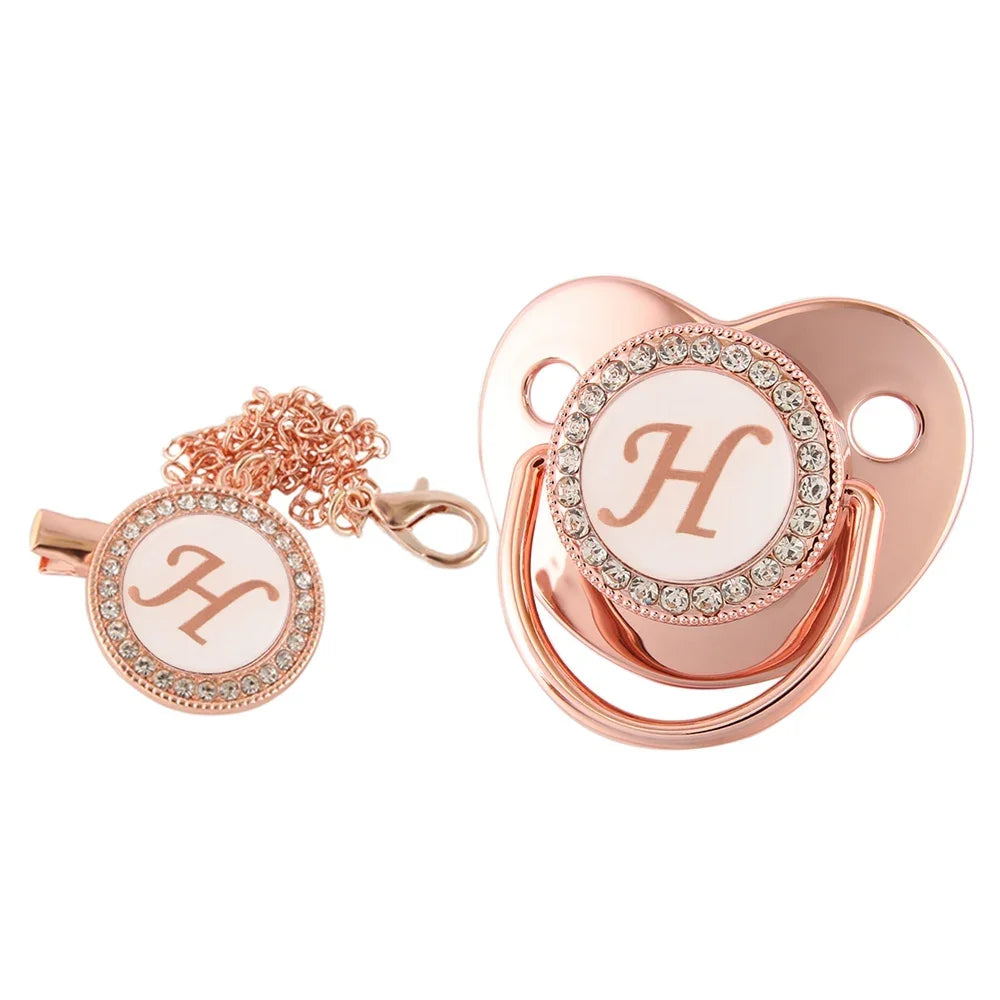26 lettres bébé attache-sucette or Rose Bling porte-sucette Silicone sucette mamelon factice bébé douche cadeaux