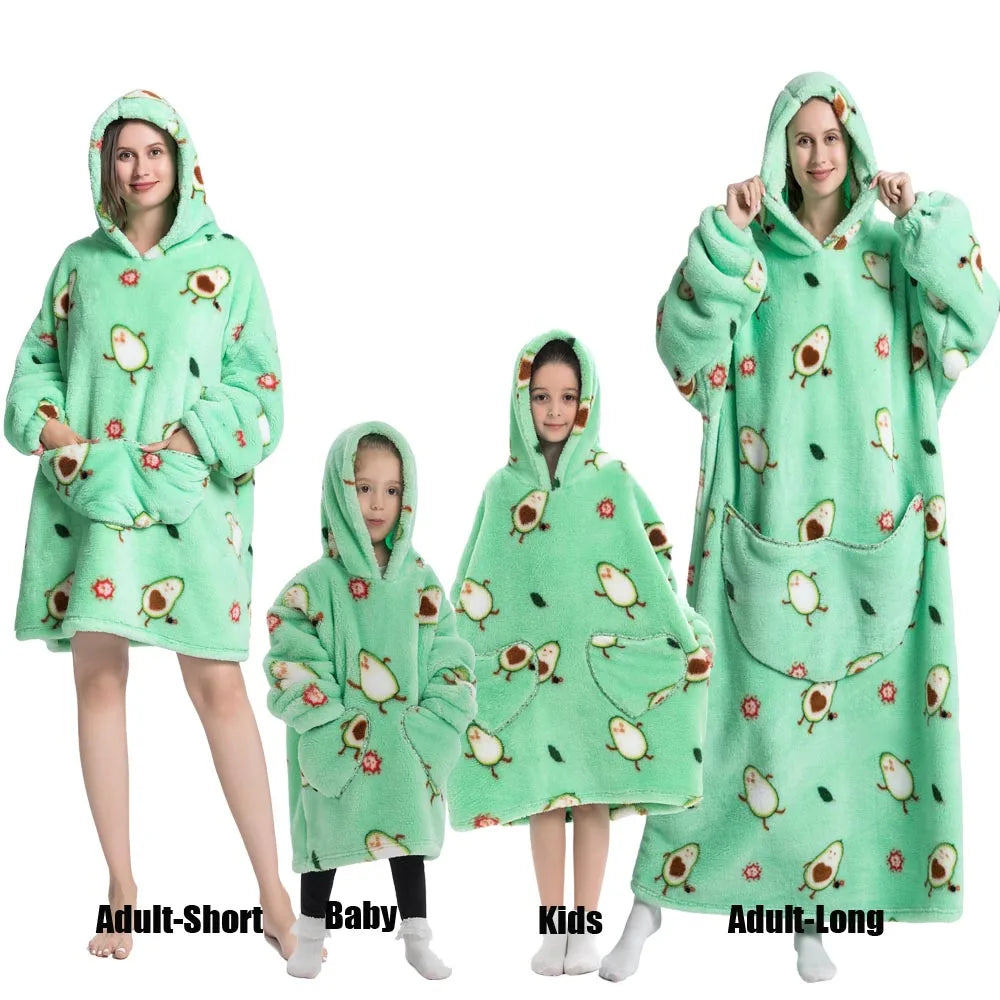 Sweat-shirt à capuche d'hiver pour femmes et hommes, pull polaire géant TV, couverture surdimensionnée avec manches, vêtements citrouille d'halloween pour adultes