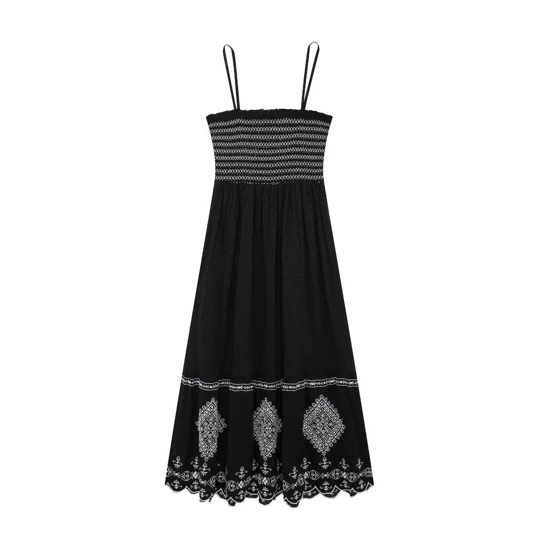 Robes pour femmes printemps et automne broderie florale col carré ample Style ethnique sans manches Robe plissée