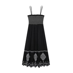 Robes pour femmes printemps et automne broderie florale col carré ample Style ethnique sans manches Robe plissée
