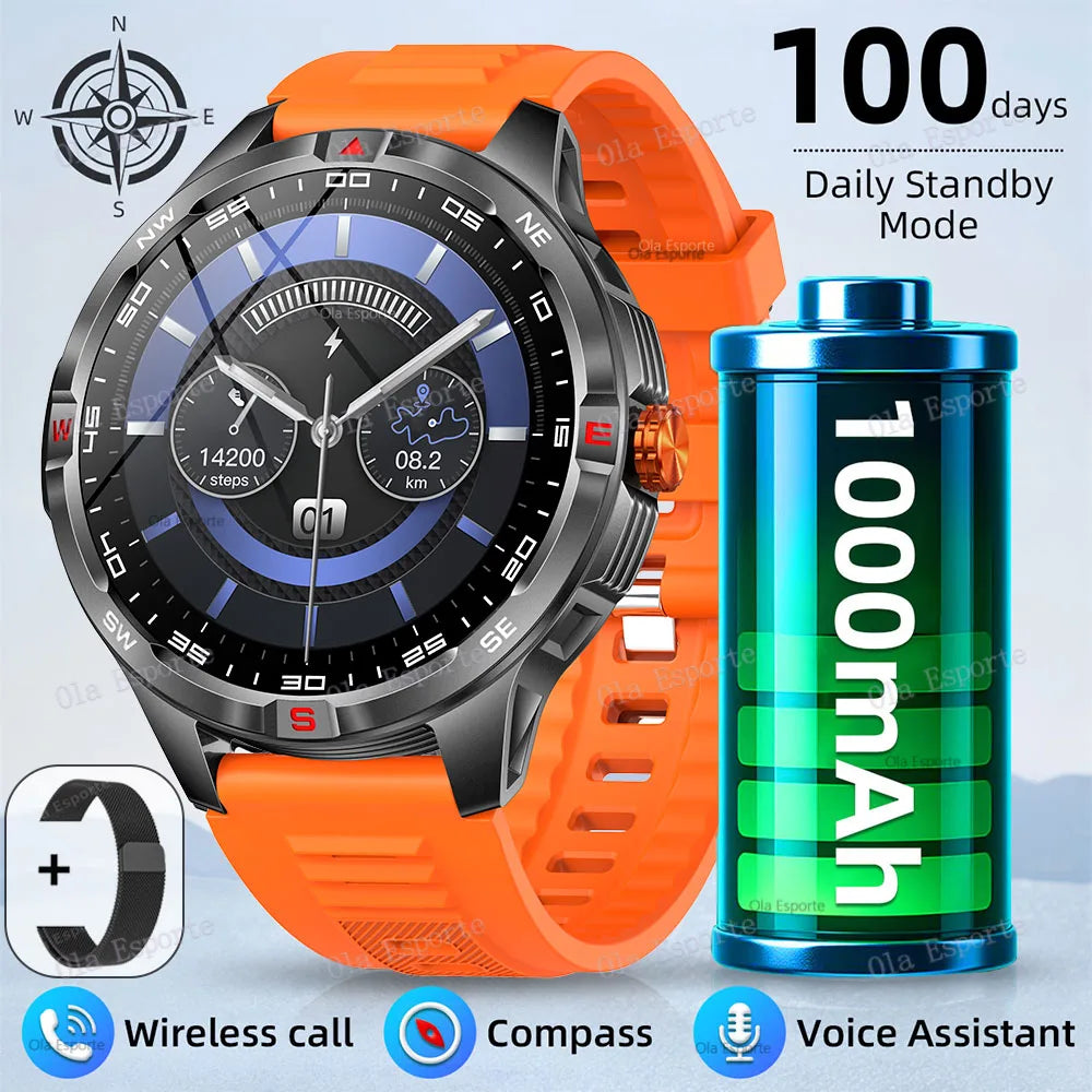 Montre intelligente 2025 boussole étanche surveillance de la santé et du sommeil grande capacité de batterie plus de 100 Modes de Sport hommes femmes Smartwatch en plein air