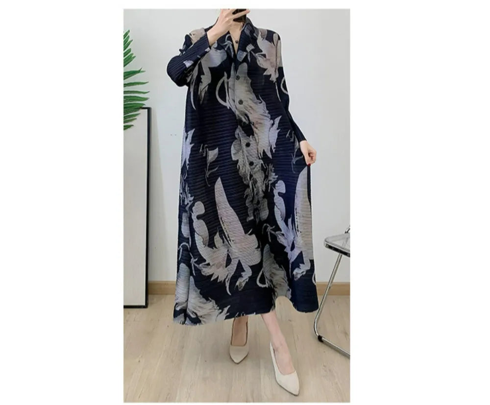 Robe imprimée à col en v pour maman, nouvelle mode d'âge moyen et âgée, manches sept-quarts, jupe plissée verte X, printemps 2025