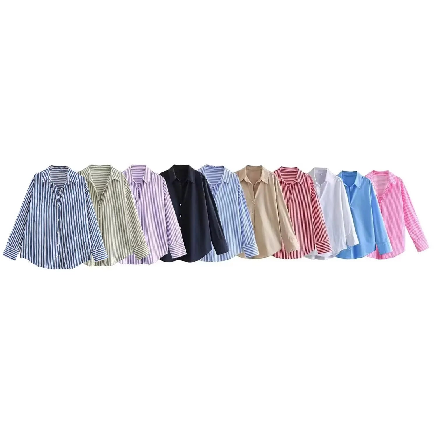 ETJ 2025 femmes printemps nouvelle mode européenne-américaine rayé à manches longues revers version ample popeline chemise sélection multicolore