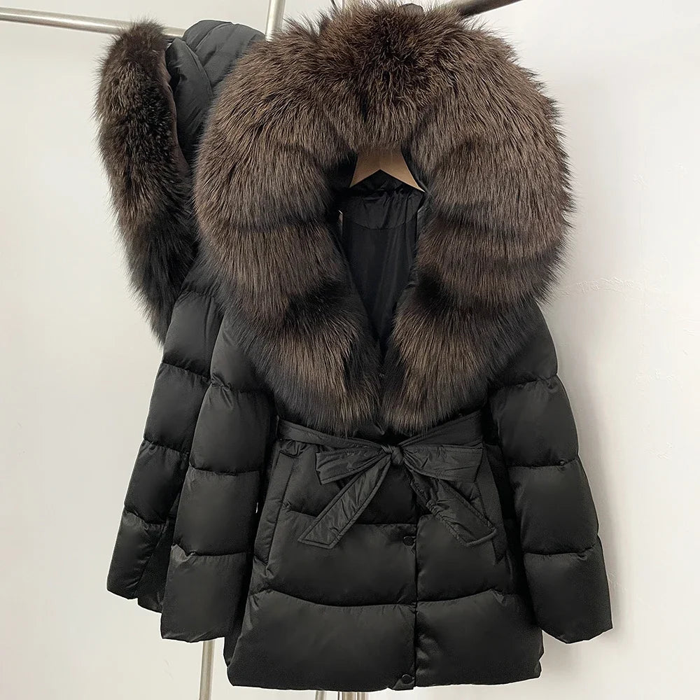 Down Jacket Women Large Fox Fur Hooded Thick Natural Silver Fur Warm Female Parkas Waterproof 2025 Winter 90% Duck Down Coat