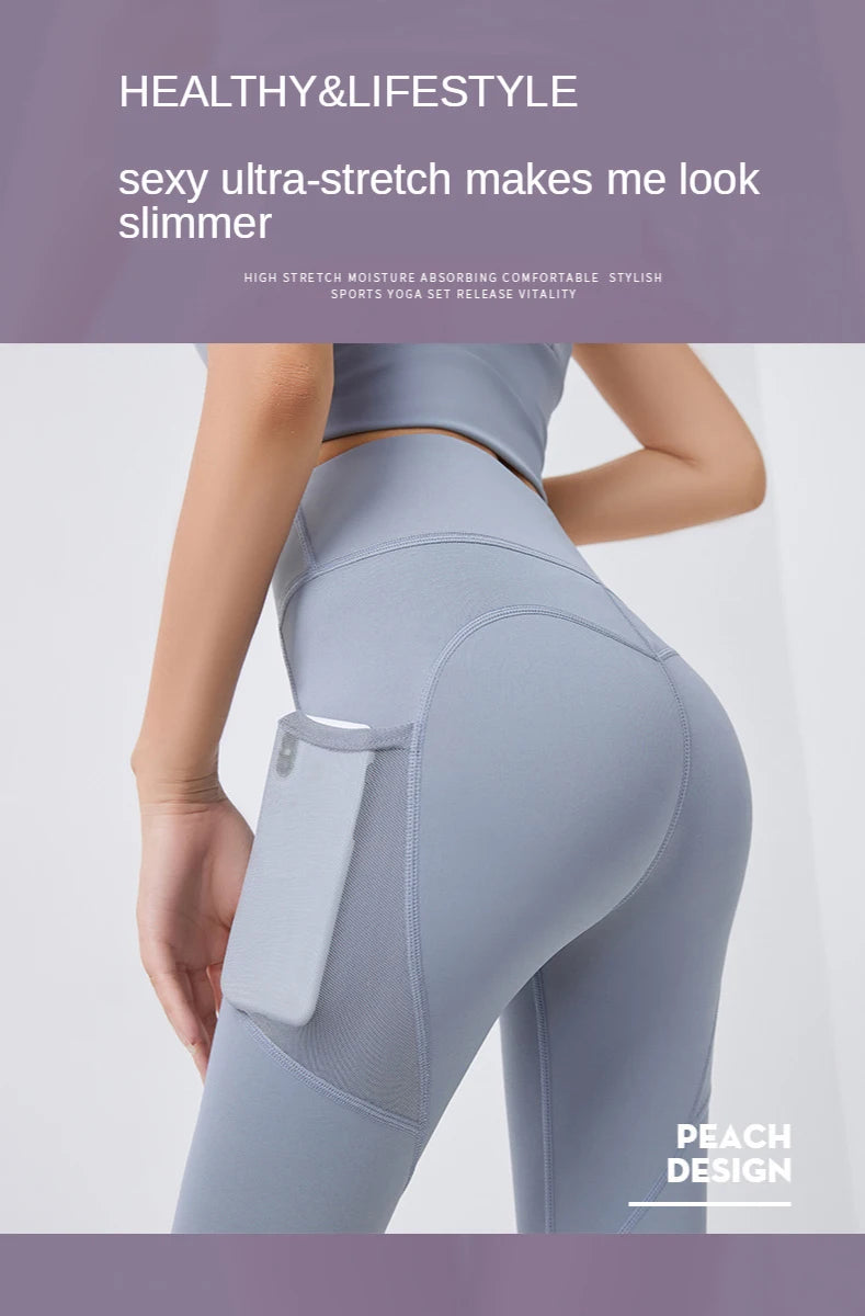 Pantalons de Yoga avec poche pour femmes, Leggings pour Fitness, en Nylon, taille haute, longs, collants Push UP, vêtements de gymnastique, 2024