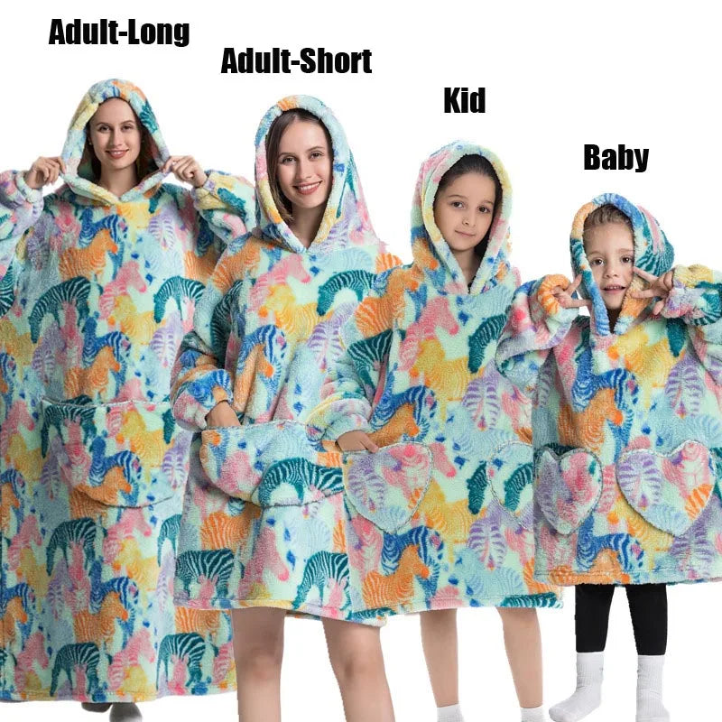 Sweat-shirt à capuche d'hiver pour femmes et hommes, pull polaire géant TV, couverture surdimensionnée avec manches, vêtements citrouille d'halloween pour adultes