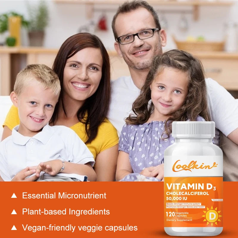 Vitamine D3 haute puissance 50 000 UI - 120 capsules végétariennes - Supplément de vitamine D sans gluten sans OGM