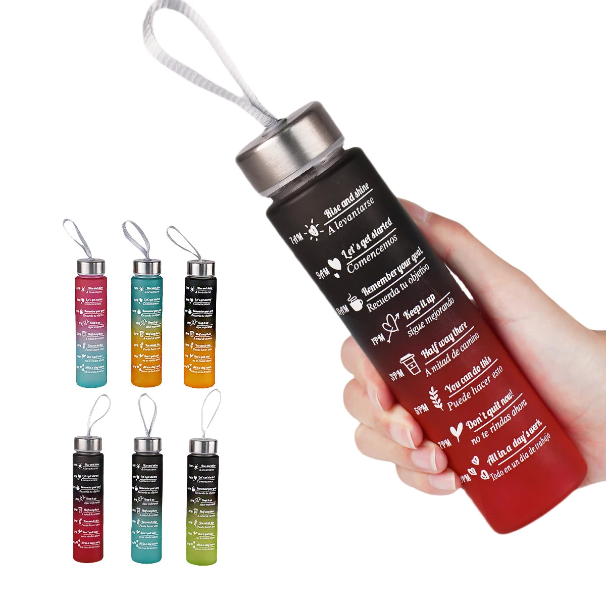 Bouteille d'eau de 300ml sans BPA, anti-fuite, bouteilles de boisson de haute qualité avec marqueur de temps, Fitness, sport, réutilisable en plein air