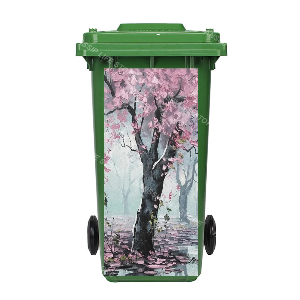 Autocollant imperméable en PVC pour poubelle d'extérieur, plantes tropicales, art mural, autocollants pour poubelle, pingouin et cuir chevelu