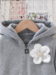 Ensemble 2 pièces pour filles, tenue doublée polaire d'automne et d'hiver, élégant et à la mode, veste à manches longues à capuche zippée + pantalon, ensemble deux pièces, vêtements chauds d'extérieur d'hiver pour