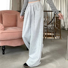 Women's High-Waisted Wide-Leg Pants, Chic, Grey, Navy Blue, Korean Style, Versatile, Drawstring, Wide Legs, Baggy, Autumn