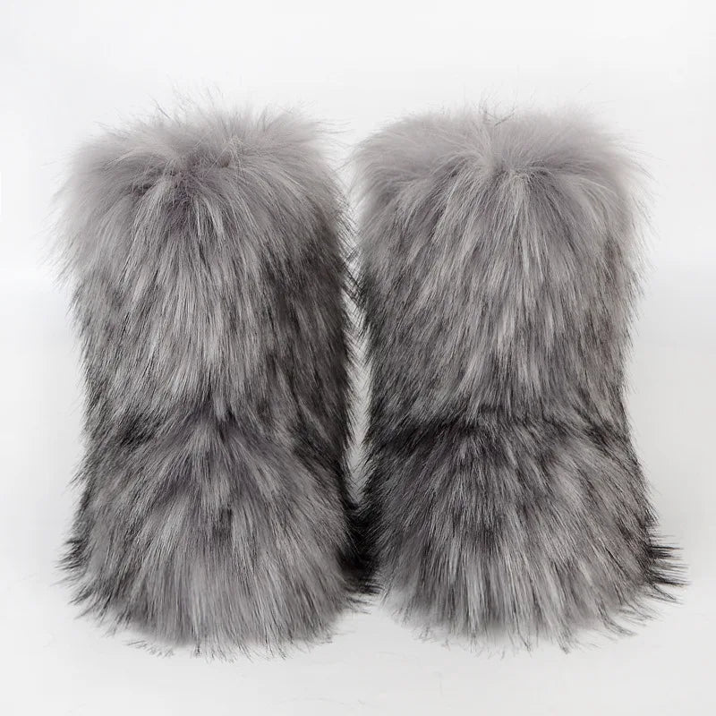 Bottes de neige d'hiver pour femmes en plein air de luxe fourrure fausse fourrure de renard bottes femme en peluche chaud plate-forme chaussures nouvelle mode Bottes grande taille 46