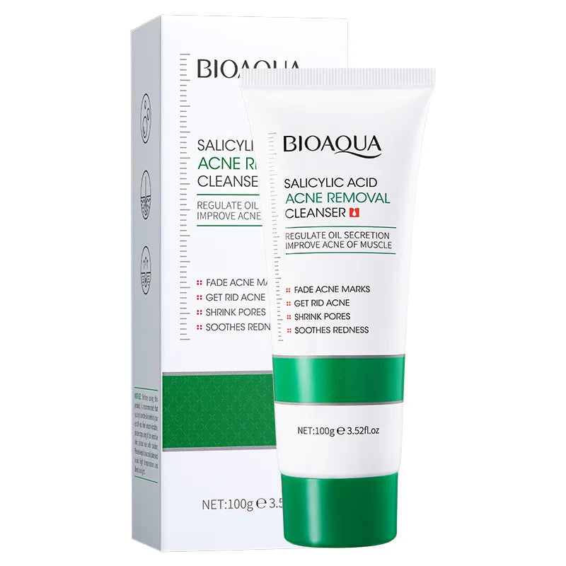 BIOAQUA acide salicylique nettoyant pour le visage traitement de l'acné hydratant contrôle de l'huile soin de la peau mousse de lavage du visage nettoyant pour le visage soins de la peau