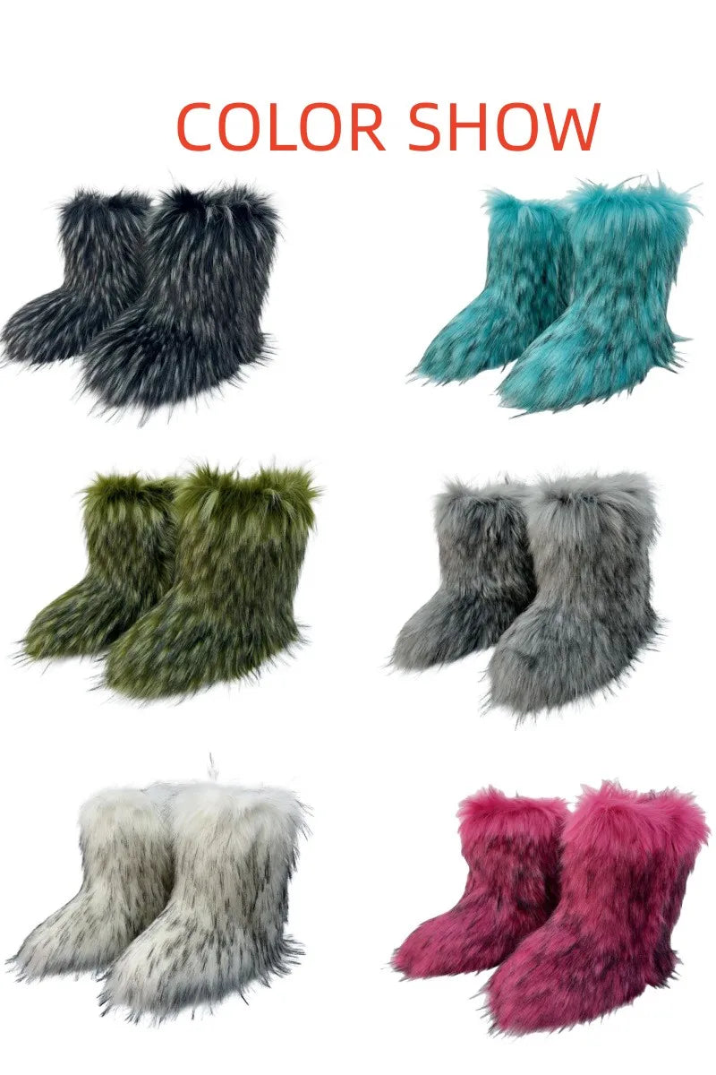 Bottes de neige mi-mollet en fourrure pour femmes et filles, chaussures en peluche chaudes, plate-forme extérieure, document solide, mignon, hiver, Y2K, 2023