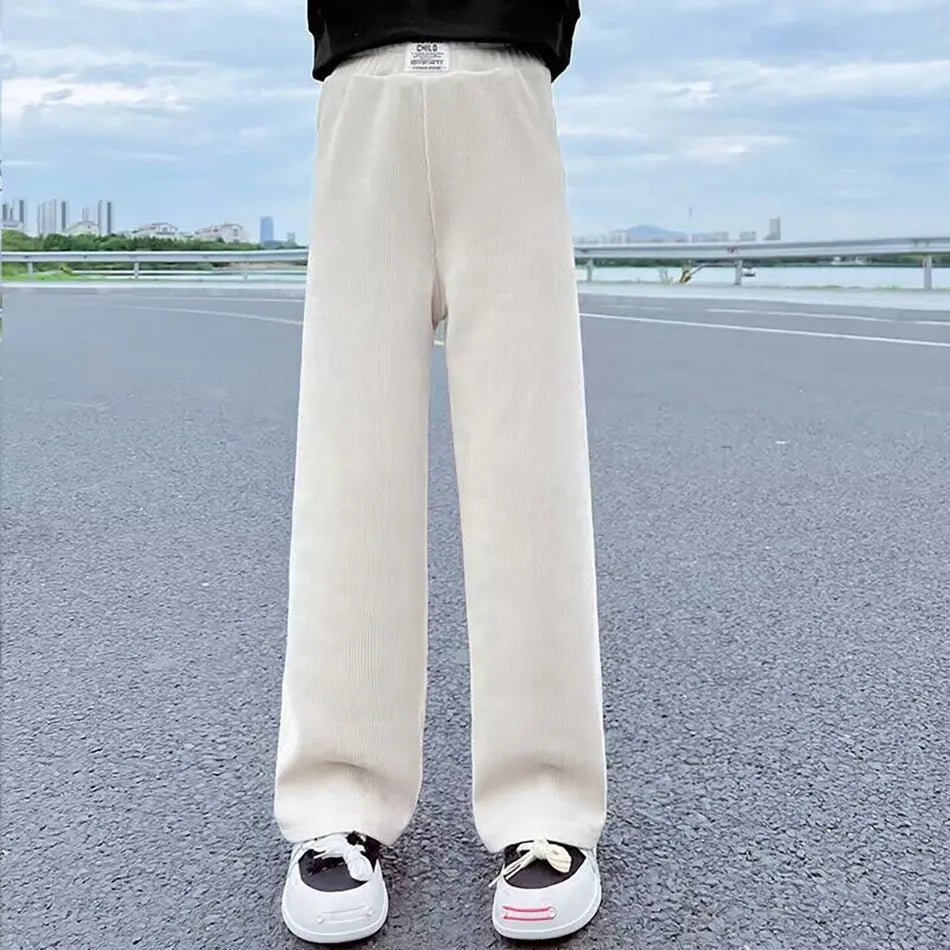 Pantalons à jambes larges pour filles, en velours côtelé, décontractés, à jambes droites, tendance, pantalons longs amincissants, nouvelle collection printemps et automne