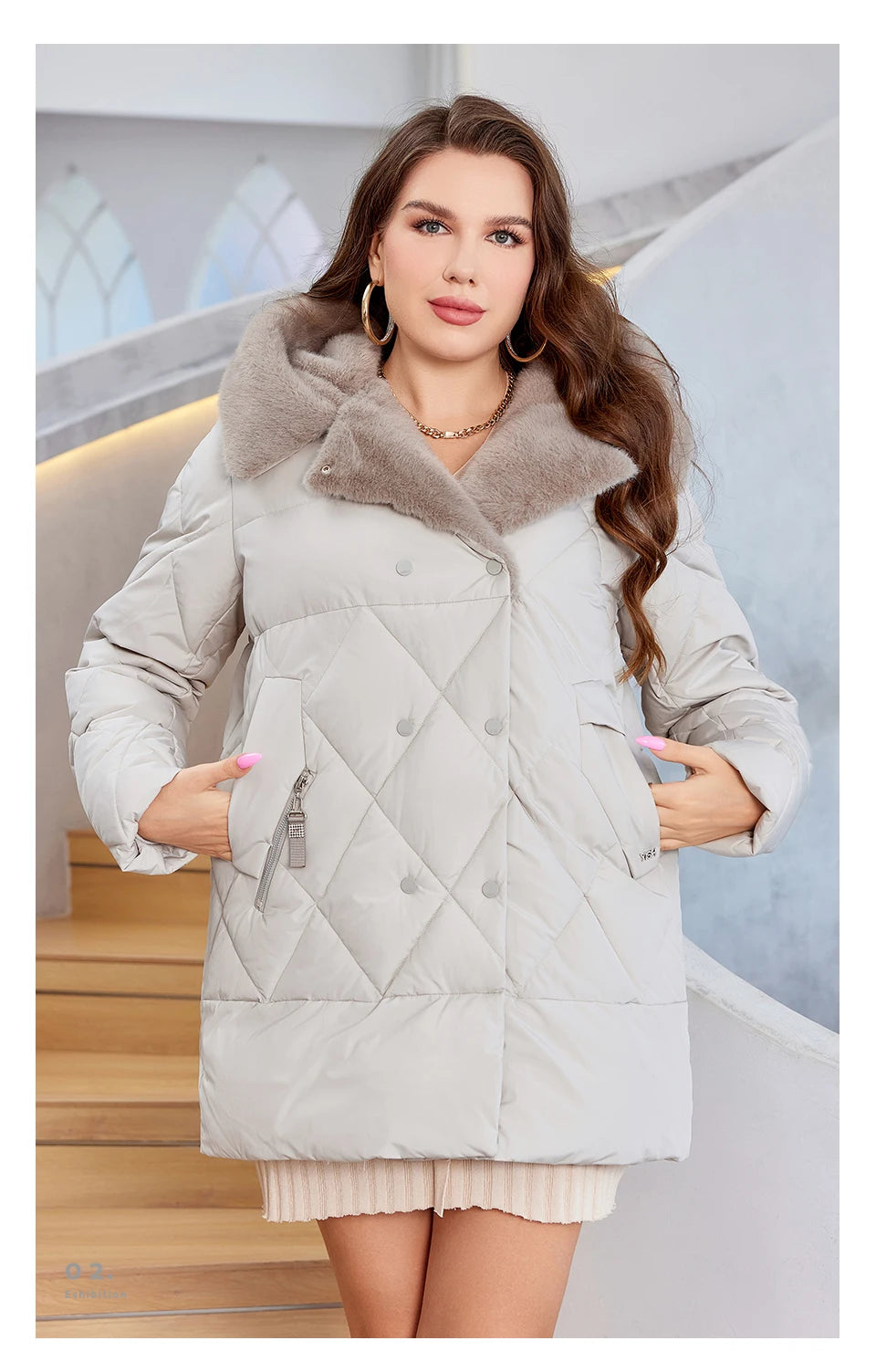 HaiLuoZi-Veste Courte à Capuche avec Fourrure pour Femme, Vêtement d'Hiver de Grande Taille, Design de Matelassage Indépendant, Grandes Poches, Combiné 2023, Nouvelle Collection 1163